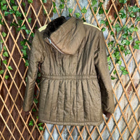 Vintage Y2K quilted puffer stripe fur lined hood rain jacket