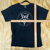 Large - Vintage pentagram goat black cross thrasher style t-shirt