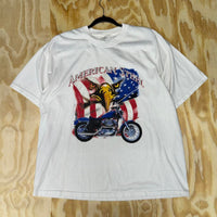 Vintage y2k american steel motorcycle american flag t-shirt