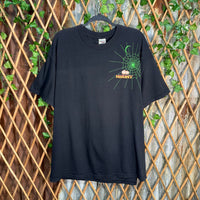 Vintage Y2K Knott Berry scary Farm fire zombie spiderweb tee