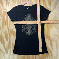 Vintage Y2K BCBG cross grunge femme 2000s rhinestone t-shirt