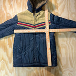 Vintage Y2K youth rain coat quilted fur hood striped jacket