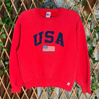 Vintage y2k russel athletic 90s usa flag embroider crewneck