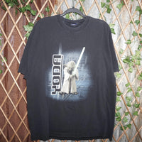XXL - Vintage Y2K Star Wars T-Shirts yoda grogu lightsaber - Black - XXL