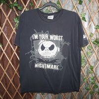 L - Vintage Y2K Disney T-Shirts worst nightmare jack - Black - L