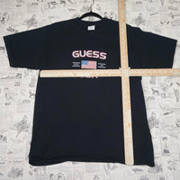L - Vintage Y2K Guess T-Shirts gas usa american flag since - Black - L