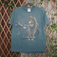 L - Vintage Y2K American Vintage T-Shirts wolves faded 90s - Green - L