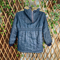 Vintage Y2K youth rain coat quilted fur hood striped jacket