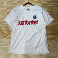 Vintage y2k k swiss "just for feet" sponsor 1990s t-shirt