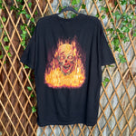 Vintage Y2K Knott Berry scary Farm fire zombie spiderweb tee