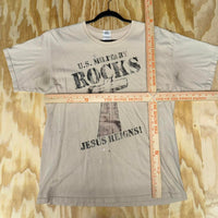 Vintage y2k us military jesus rocks faded 2000s t-shirt