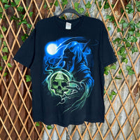Vintage Y2K grunge moon grim Reaper scythe 2000s skull shirt