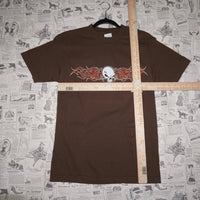 Small -Vintage Y2K skull skeleton bones flame tribal t-shirt