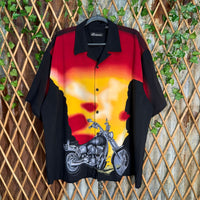 Vintage Y2K no boundaries 2000s motorcycle aop button up tee