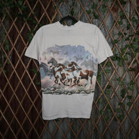 M - Vintage / Y2K 90'S Wrap around Tribal Horse Running  Tee