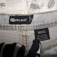 36x32 - Vintage Y2K royal blue super washed out faded jorts