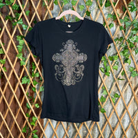 Vintage Y2K BCBG cross grunge femme 2000s rhinestone t-shirt