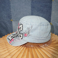 OSFA - Vintage Y2K cross flower femme 00 embroider cadet hat