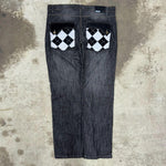 Vintage y2k blue ocean 00 checkerboard embroider denim jeans