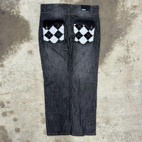 Vintage y2k blue ocean 00 checkerboard embroider denim jeans