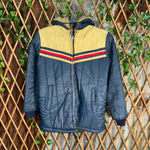 Vintage Y2K youth rain coat quilted fur hood striped jacket