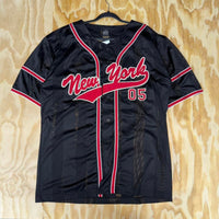 XL - Vintage y2k new york button up baseball jersey mesh t-shirt