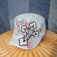 OSFA - Vintage Y2K cross flower femme 00 embroider cadet hat