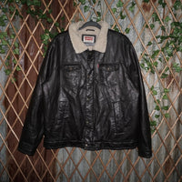 XL -Vintage Y2K Levis button up Sherpa collar leather jacket