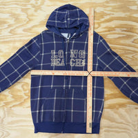Vintage 00 long beach WA washinton state plaid zip up hoodie