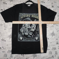 M - Vintage / Y2K 2000's Front Print Smoking Skull Poker Tee