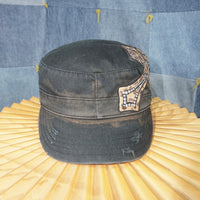 OSFA - Vintage Y2K bling rhinestone cross 00s cadet army hat
