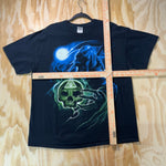 Vintage Y2K grunge moon grim Reaper scythe 2000s skull shirt