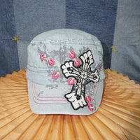 OSFA - Vintage Y2K cross flower femme 00 embroider cadet hat
