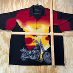 Vintage Y2K no boundaries 2000s motorcycle aop button up tee