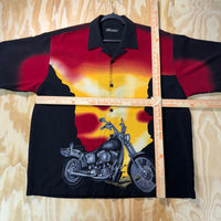 Vintage Y2K no boundaries 2000s motorcycle aop button up tee