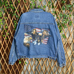 Vintage Y2K denim trucker jacket 1990s flag eagle 90s jacket