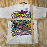 Vintage y2k 90s all over print AOP midget car nascar t-shirt