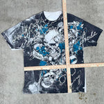 Vintage y2k all over print grunge skull aop t-shirt