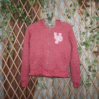 S - Vintage Y2K Pink quilted puffer university fur hood - S