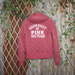 S - Vintage Y2K Pink quilted puffer university fur hood - S