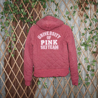 S - Vintage Y2K Pink quilted puffer university fur hood - S