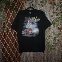 L - Vintage Y2K Jerzees born roam wolf semi trucker 3d - Black - L