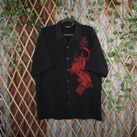 XL - Vintage Y2K American Vintage embroider dragon button - Black - XL