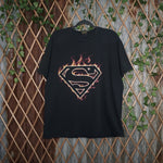 XL - Vintage Y2K Warner Bros superman license flame logo - Black - XL