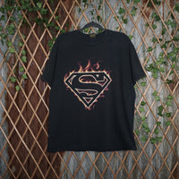 XL - Vintage Y2K Warner Bros superman license flame logo - Black - XL