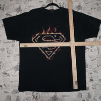 XL - Vintage Y2K Warner Bros superman license flame logo - Black - XL