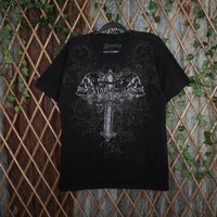 Vintage Y2K Atonement brand cross graphic grunge skull logo - Black