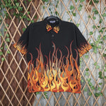 Large - Vintage Y2K Silver Point grunge flame button aop - Black - L