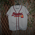Large - Vintage Y2K Mlb atlanta braves button baseball - Gray - L