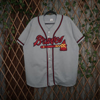 Large - Vintage Y2K Mlb atlanta braves button baseball - Gray - L